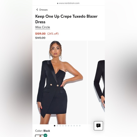 Black and Gold One Shoulder Blazer Dress - Picture 8 of 10